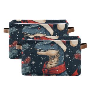 Nesatuwa Christmas Dinosaur Storage Baskets Rectangle Foldable Canvas Fabric Organizer Storage Boxes with Handles for Home Office Decorative Closet Shelves Clothes Storage,1 Pack