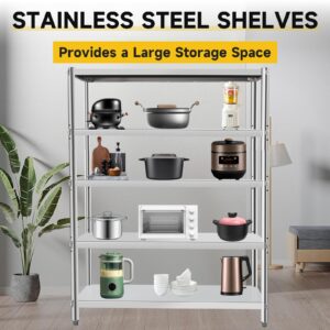 SGOLAN Stainless Steel Shelves 48x18x70 Inch Storage Rack 5 Tier Shelving Units and Storage Adjustable Stainless Steel Rack Shelving, Storage Shelves for Kitchen Commercial Office