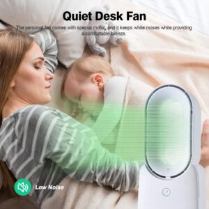 CONBOLA Desk Fan, Bladeless Fan 11.8 inch Small Personal Cooling Fan with 5 Colors LED Light, Touch Control, Quiet Table Fan for Bedroom, Home, Office