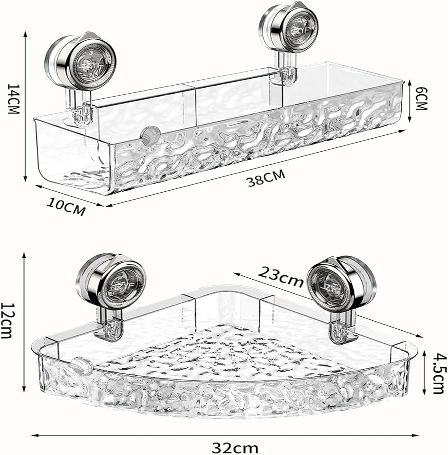 YLBUH Raidley No Drill Clear Wall Caddy, No-Drill Clear Wall Caddy Suction Cup Removable Storage,Suction Caddy For Bathroom,Acrylic Wall Mounted Shower Caddy, Clear, for Bathroom, Kitchen (White-B)