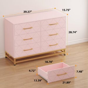 Jojoka 6 Drawer Dresser, Pink Wood Dresser for Closet, TV Stand, Morden Chest of Drawers for Bedroom, Living Room, Hallway, Nursery