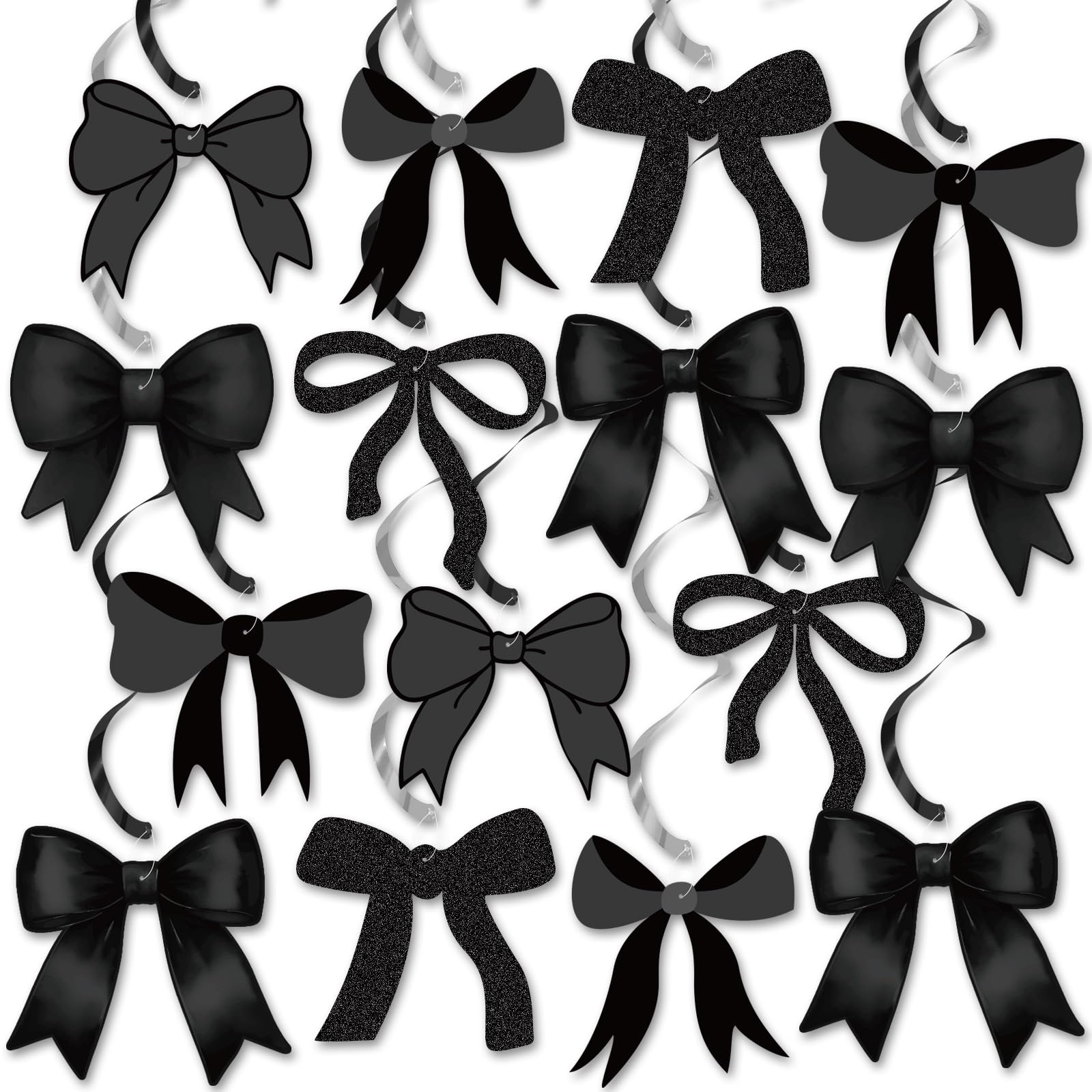 Bow Party Hanging Swirls Decorations, Black Bow Birthday Party Decortions, Coquette Birthday Party Bow Party Decorations for Tying The Knot Bridal Shower Bachelorette Bow Theme Party Decor