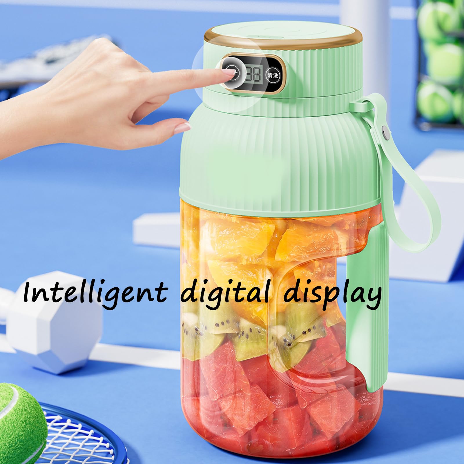 Yulyoie Multifunctional Portable Juicer Cup with Digital Display 2024 New, Portable Smoothie Blender on the Go, Portable Blender USB Rechargeable, Juice Cup Blender (White-Double cups and lids)