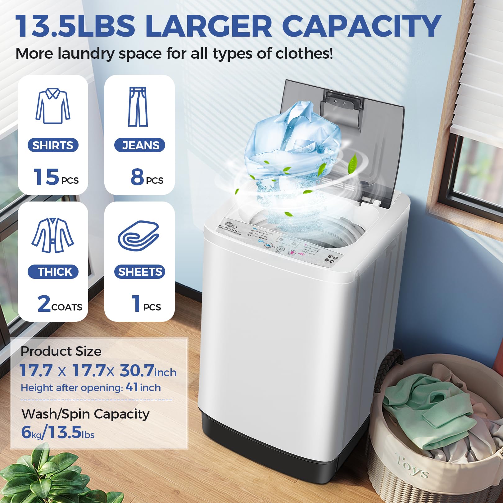 Nictemaw Portable Washing Machine, 13.5Lbs Capacity Full-Automatic Laundry and Shoe Washer Machine Combo, 1.8Cu.ft Mini Washing Machine with 12 Programs 8 Water Levels for Apartment Dorm RV