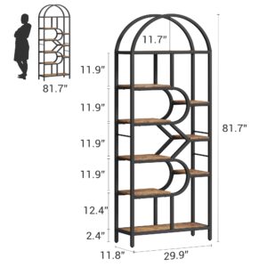 IDEALHOUSE Bookshelf 6 Tier Arched Bookcase 81.7in Tall Display Racks Geometric Open Storage Shelf Unique Book Rack Metal Frame Large Modern Book Shelf for Bedroom, Living Room, Home Office