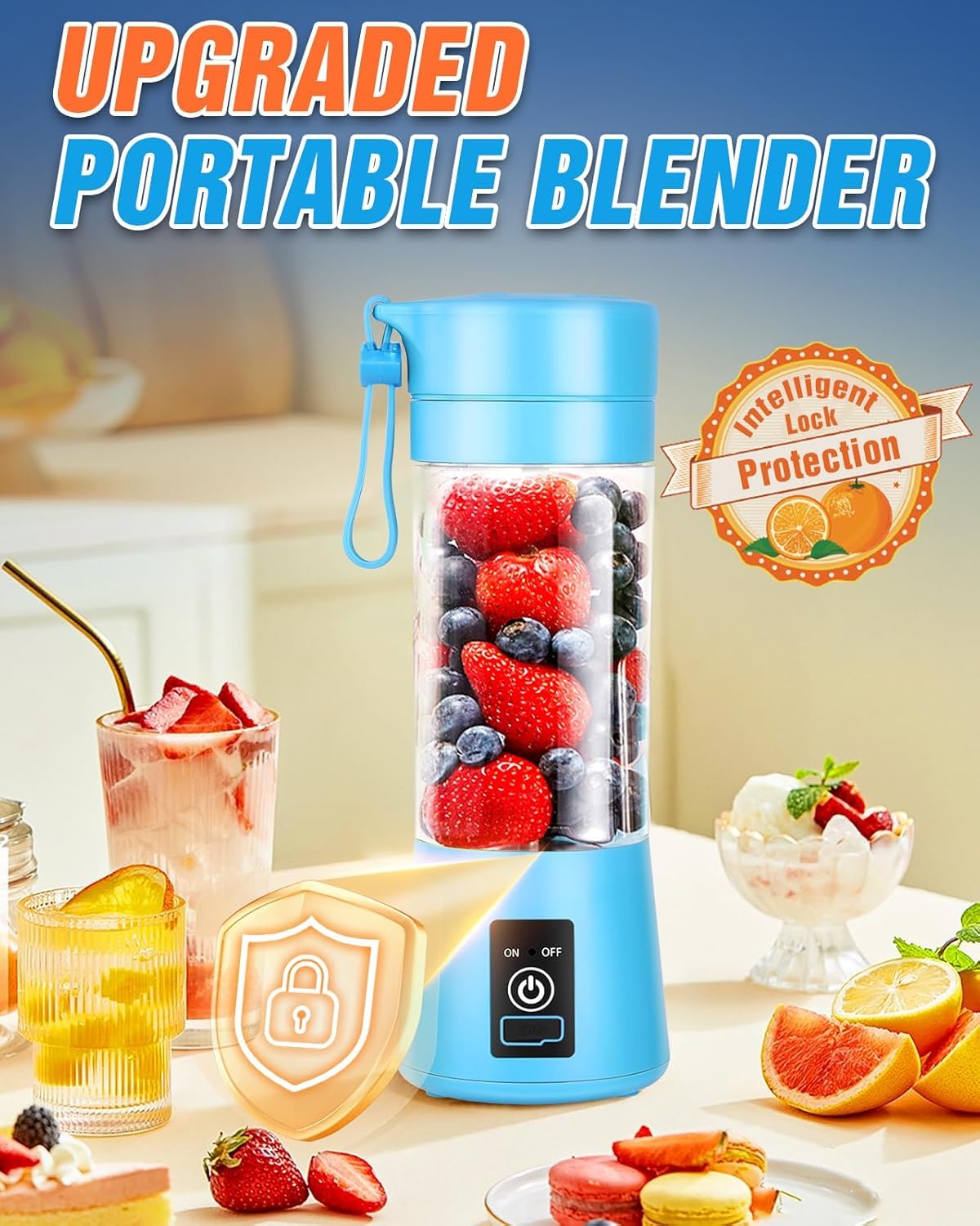 Portable Blender for Shakes and Smoothies, 6 Blades Juicer Cup for USB Rechargeable, Personal Blender with One Touche Operation, Blender Shake Smoothie for Kitchen, Travel and Sport