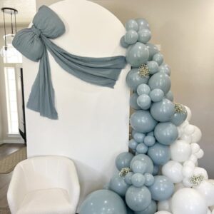 Dusty Baby Blue Balloon Arch Garland Kit,120Pcs Ivory White Retro Blue Bow Balloons Garland Kit Long Balloon as Bow Decor for Boy Baby Bridal Shower Birthday Wedding Party Decorations