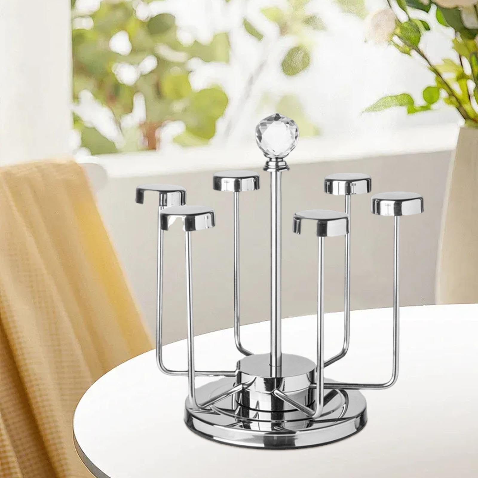 6 Cup Drying Rack Tea Cups Storage Rack Wine Glasses Holder Cup Holder Stainless Steel Drinking Glass Drainer Stand for Bar, Silver