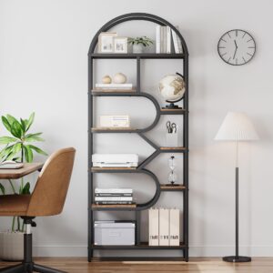 IDEALHOUSE Bookshelf 6 Tier Arched Bookcase 81.7in Tall Display Racks Geometric Open Storage Shelf Unique Book Rack Metal Frame Large Modern Book Shelf for Bedroom, Living Room, Home Office