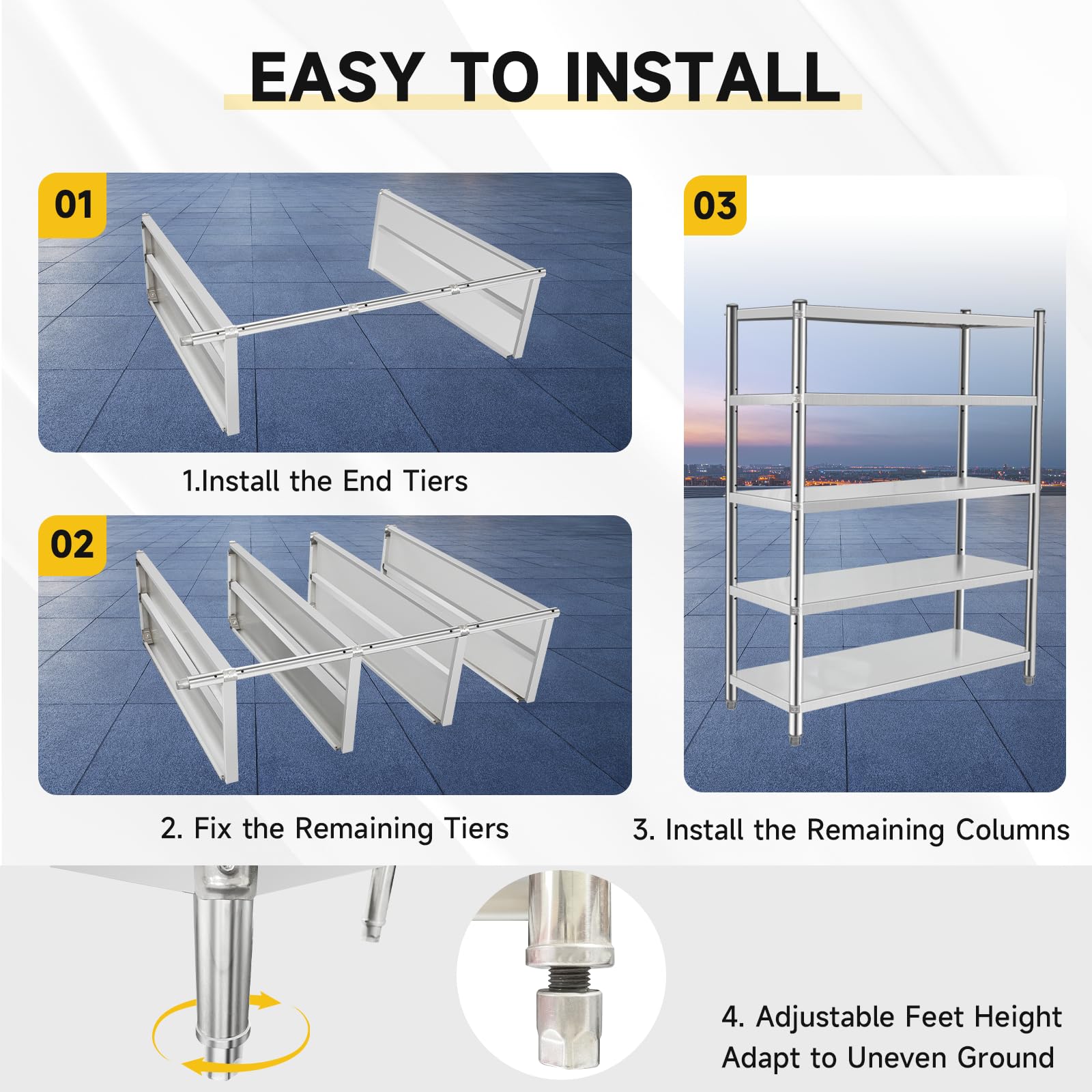 SGOLAN Stainless Steel Shelves 48x18x70 Inch Storage Rack 5 Tier Shelving Units and Storage Adjustable Stainless Steel Rack Shelving, Storage Shelves for Kitchen Commercial Office