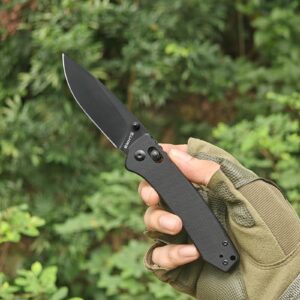 EMHTiii D2 Steel Folding Pocket Knife with Reversible Clip: 3.14" Black Drop Point Blade, Crossbar Axis Lock, G10 Handle Scales, Small EDC Knives Camping for Man Women