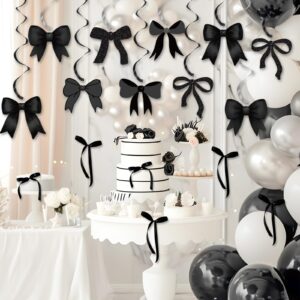 Bow Party Hanging Swirls Decorations, Black Bow Birthday Party Decortions, Coquette Birthday Party Bow Party Decorations for Tying The Knot Bridal Shower Bachelorette Bow Theme Party Decor