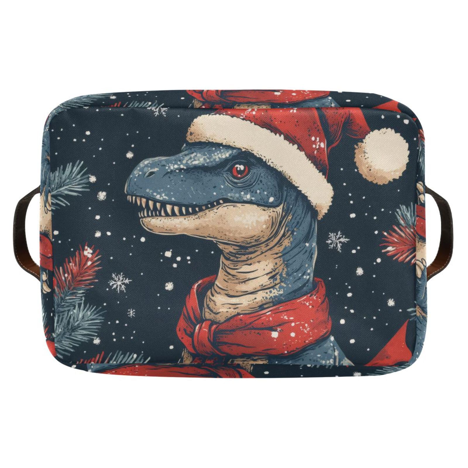 Nesatuwa Christmas Dinosaur Storage Baskets Rectangle Foldable Canvas Fabric Organizer Storage Boxes with Handles for Home Office Decorative Closet Shelves Clothes Storage,1 Pack