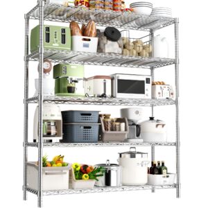 storage shelves heavy duty, 48" l x 20" w x 72" h garage wire shelving unit loads 2000lbs, 5-tier adjustable metal industrial utility shelf rack for kitchen, laundry room, pantry, warehouse, basement