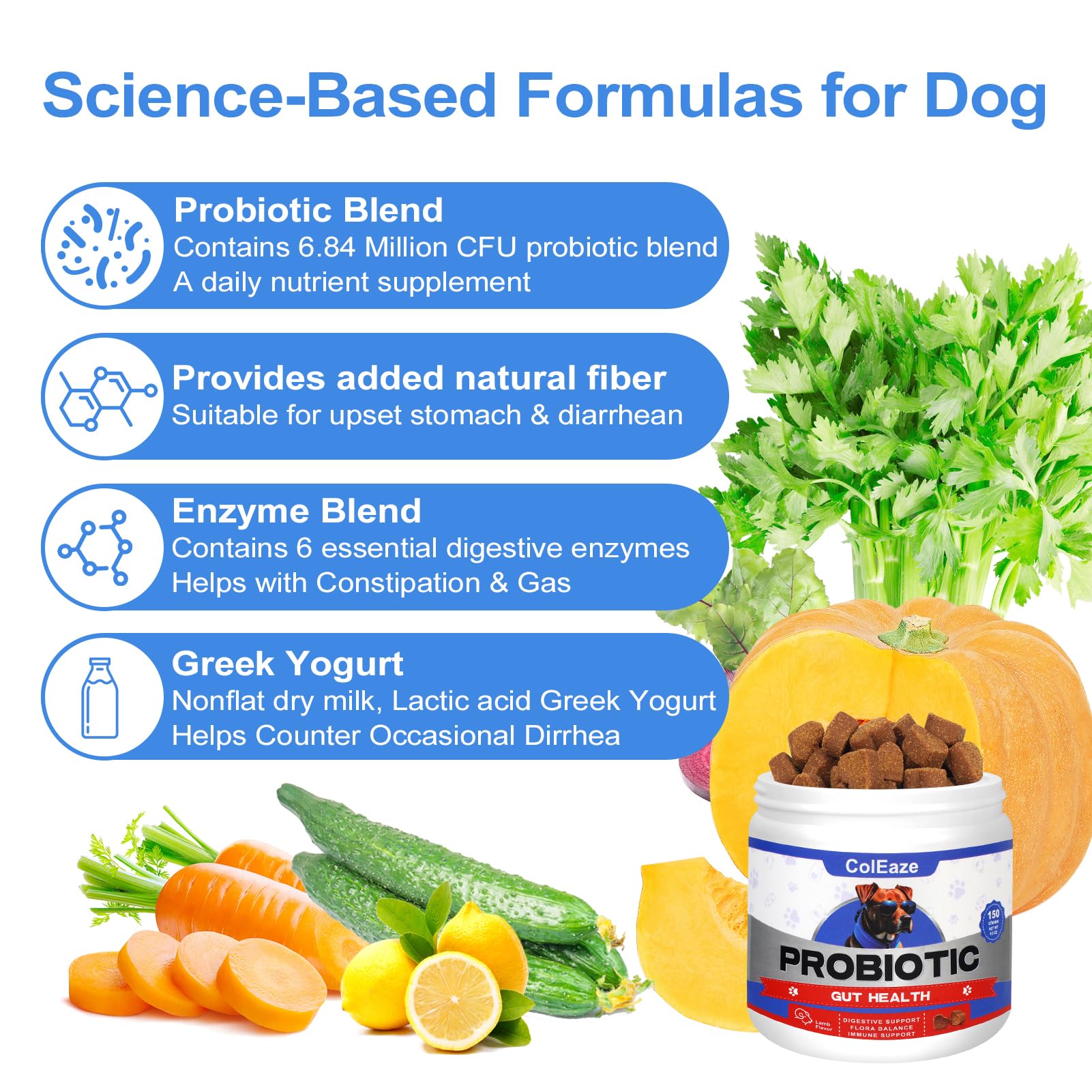 Probiotics for Dogs 150 Count Soft Chews Advanced Dog Probiotics with Prebiotics 6 Digestive Enzymes Promotes Gut Health Lamb Flavor