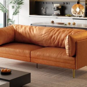 Vesgantti Leathaire Couch Loveseat Sofa, 73" Mid-Century Modern Couch with Deep Seat Comfort Cushions, Small Sofa Couches for Living Room, Bedroom, Office, Apartment, Tool-Free Assembly, Orange