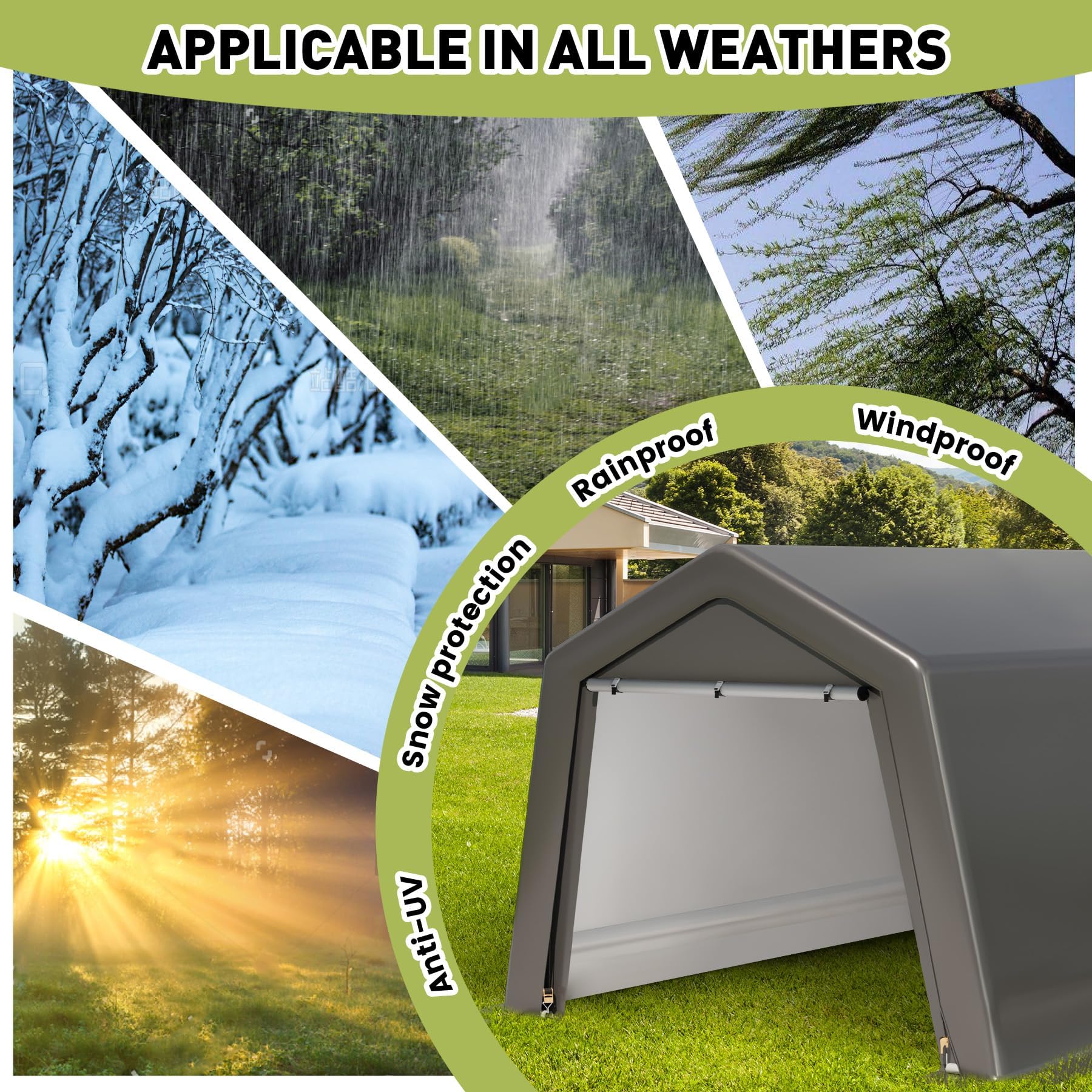 6 * 6 * 7FT Outdoor Storage Shed Carport,Portable Garage Bike Shed Tent with Roll-Up Zipper Door, Heavy Duty Waterproof Tarp Carport for Motorcycle, Bike, Firewood, Garden Tools Sheld