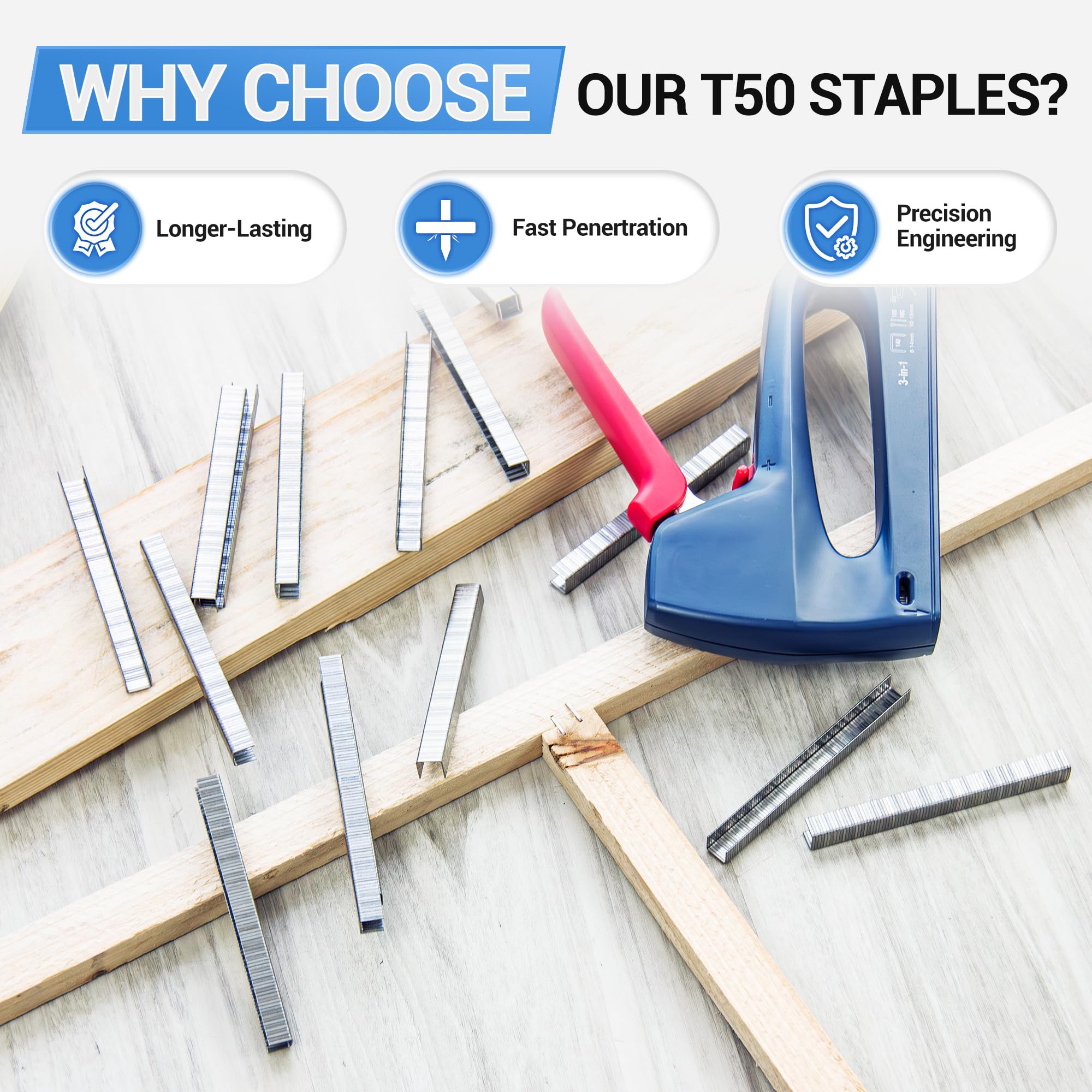 meite T50 Stainless Steel Staples, 3/8 Inch Heavy Duty 304 Stainless Steel Staples for Staple Gun - 1512 Counts, T50 Staple Gun Staples, 20 Gauge 3/8 Inch Crown Upholstery Staples