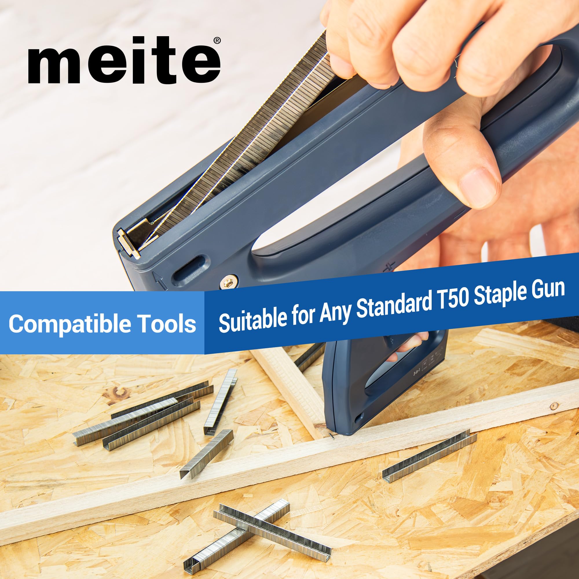 meite T50 Stainless Steel Staples, 3/8 Inch Heavy Duty 304 Stainless Steel Staples for Staple Gun - 1512 Counts, T50 Staple Gun Staples, 20 Gauge 3/8 Inch Crown Upholstery Staples