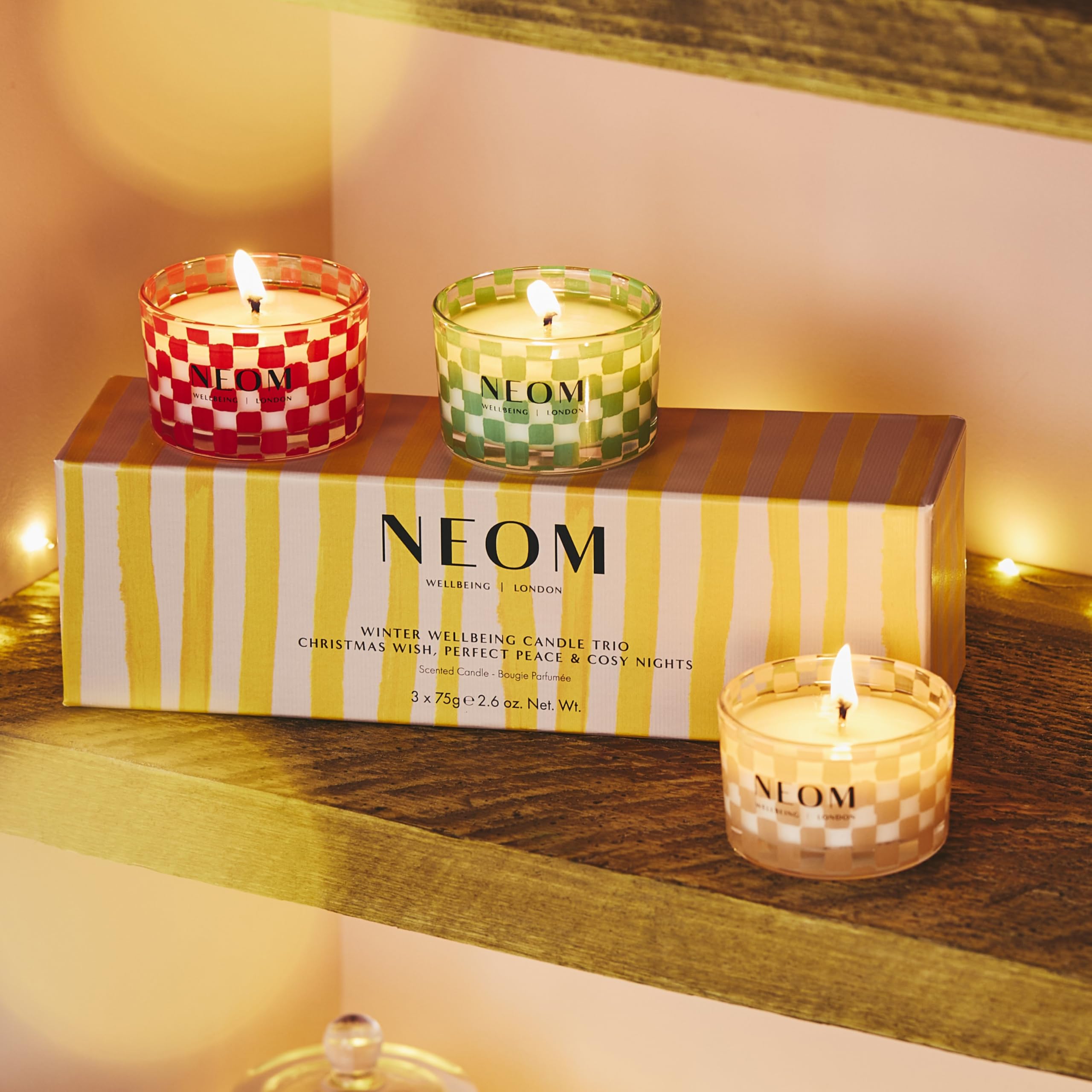 NEOM- Winter Wellbeing Trio | Christmas Wish, Perfect Peace & Cosy Nights 75g Travel Candles