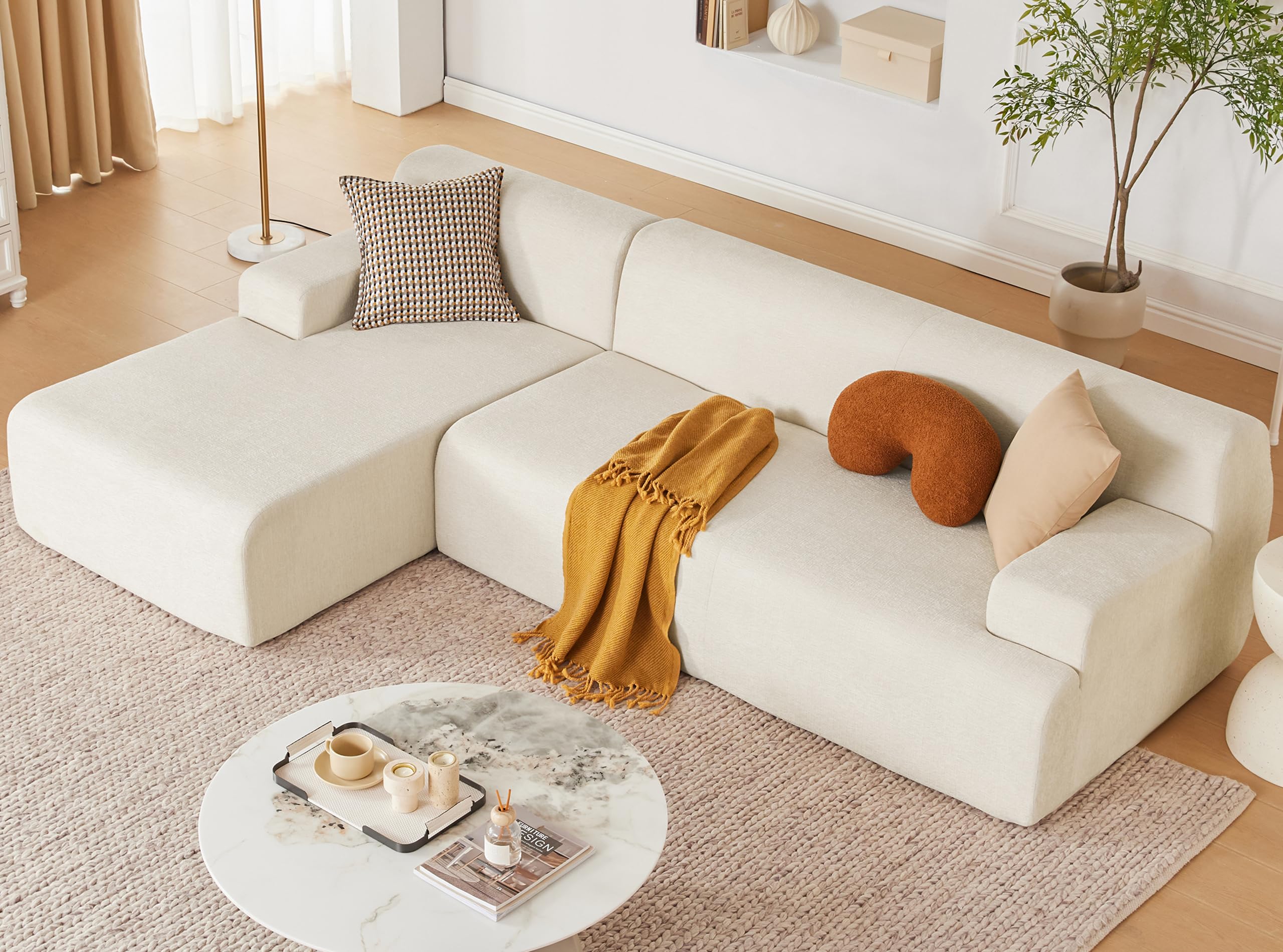 Huatean Home 107” Chenille Modular Sectional Sofa, Modern Couch Sponge Sectional Sofa Couch for Living Room, High Density Sponges Cloud Couch Sectional, L-Shape Couches for Living Room, Beige