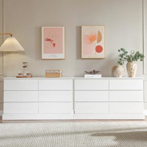 VECHOLL White Dresser for Bedroom, Modern Dresser with 6 Drawers, Bedroom Dresser Furniture, Wide Dressers, Wood Chest of Drawers Storage for Living Room, Hallway, Entryway