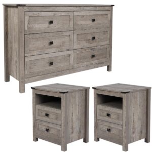 catmix farmhouse drawers dresser, wood double dresser chest of drawers wide storage organizer cabinet for bedroom, living room (rustic grey, combo pack 6+2)