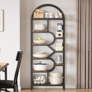 IDEALHOUSE Bookshelf 6 Tier Arched Bookcase 81.7in Tall Display Racks Geometric Open Storage Shelf Unique Book Rack Metal Frame Large Modern Book Shelf for Bedroom, Living Room, Home Office