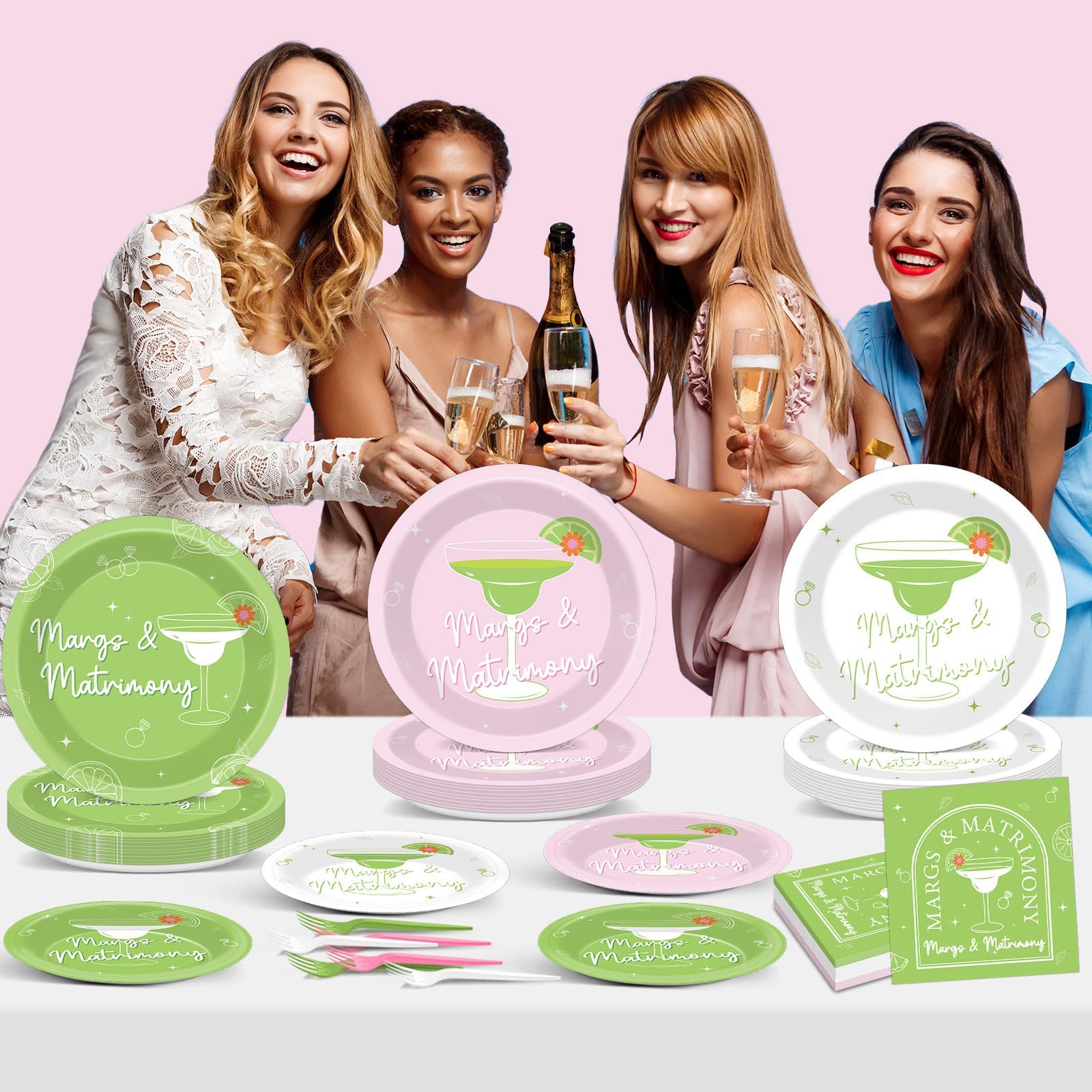 96Pcs Margarita Bachelorette Party Decorations Margs Paper Plates and Napkins Matrimony Birthday Tableware Set for Bachelorette Bridal Shower Wedding Margs Matrimony Party Supplies Decor Serve 24