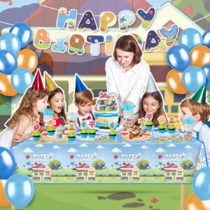 Blue Dog Birthday Party Supplies Serve 20 Guests, Blue Party Decoration Tableware with Blush Nude Orange Blue Balloons, Birthday Banners, Tablecloth, Plates, Napkins, Cups, Forks, Cake Toppers