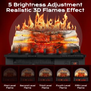 Electric Fireplace Log Heater 750W/1500W, 20" Electric Fireplace Insert with Adjustable 5 Flame Brightness&Speed/3 Music Sounds/Remote Control/8Hrs Timer for Home, Room, Office Decor