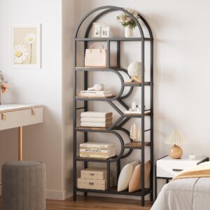 IDEALHOUSE Bookshelf 6 Tier Arched Bookcase 81.7in Tall Display Racks Geometric Open Storage Shelf Unique Book Rack Metal Frame Large Modern Book Shelf for Bedroom, Living Room, Home Office