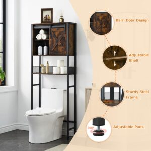 coucheta Over The Toilet Storage Cabinet, Bathroom Above Toilet Storage Cabinet with Sliding Door, Adjustable Shelves, Large Capacity Bathroom Organizer, Rustic Brown