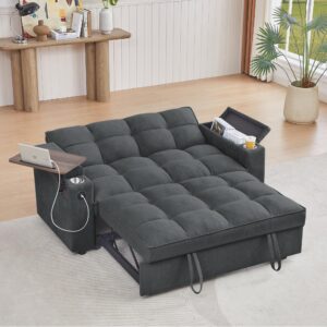 3 in 1 queen pull out sleeper sofa couch bed ,oversized convertible chenille futon loveseat lounge recliner with reclining backrest ,storage armrest ,usb port,side table and cupholders for living room