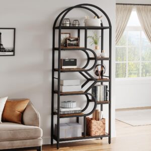 IDEALHOUSE Bookshelf 6 Tier Arched Bookcase 81.7in Tall Display Racks Geometric Open Storage Shelf Unique Book Rack Metal Frame Large Modern Book Shelf for Bedroom, Living Room, Home Office