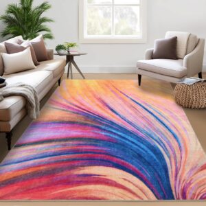 garveehome 9x12 area rug large washable abstract brush stroke rug soft low pile non skid non shedding floor carpet rugs multiple colors modern floor cover for bedroom living room, blue/pink