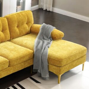 82" Ginger L Shape Sofa Couch w/Chaise Sleeper, Chenille Small Golden Sectional Couch with Chaise Mid-Modern Century Sofa for Living Room, Apartment, and Office with Removable and Washable Cushions