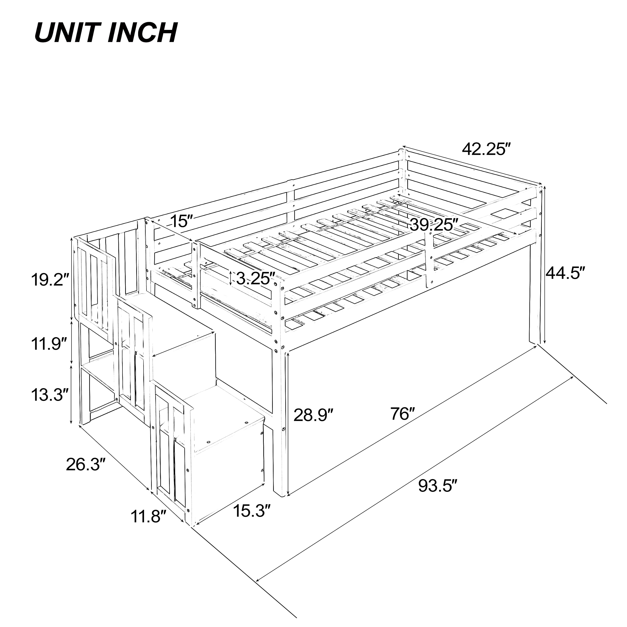 Twin Size Low Loft Bed with Stairs,Kids Loft Bed with Storage Staircase,Twin Bed Frame for Kids with Stairs,Wood Low Loft Bed Twin Size for Boys Girls,White