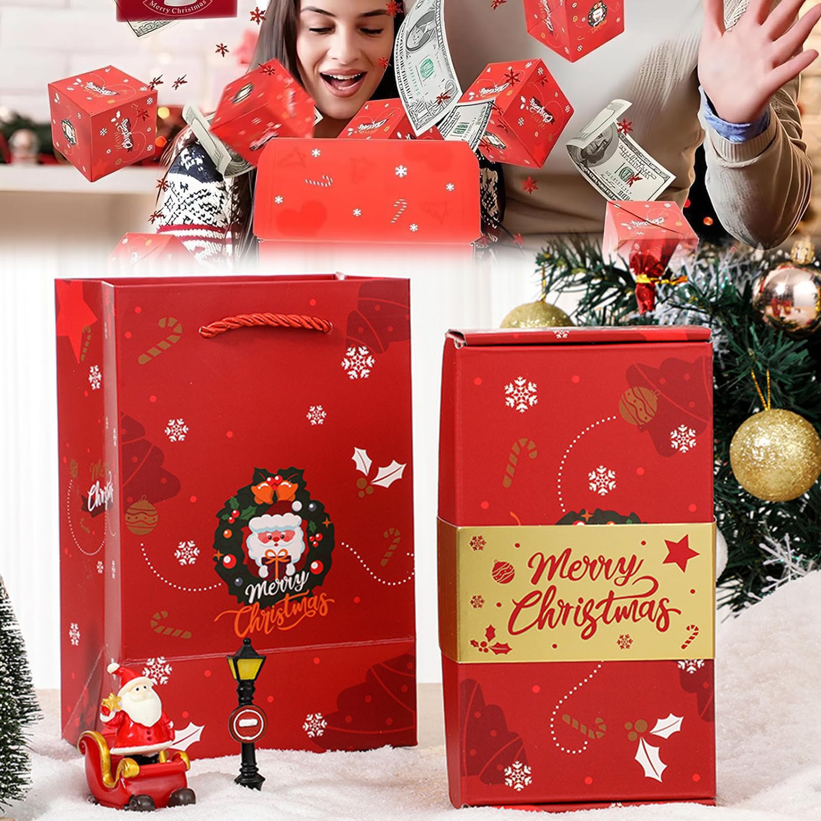 iYanoc Surprise Gift Box Explosion，Surprise Box Gift Box For Money，Funoio Gift Boxes, Funoio Surprise Gift Box Christmas, Pop Up Money Box For Cash Gift, Surprise Gift Box Set (12 Bounces)(Red)