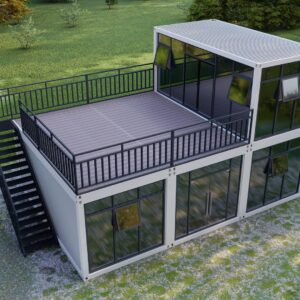 4 Container Houses Combined with 2 Two-Story Villas Modular Shipping Container House Luxury Prefab Home - with Living Room, Bathroom, Kitchen for Homes, Hotels, Offices