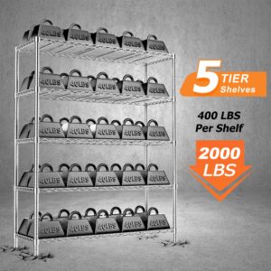 Storage Shelves Heavy Duty, 48" L x 20" W x 72" H Garage Wire Shelving Unit Loads 2000LBS, 5-tier Adjustable Metal Industrial Utility Shelf Rack for Kitchen, Laundry Room, Pantry, Warehouse, Basement