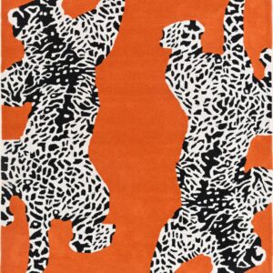 Restoration and Renovation Climbing Jaguar Modern Handmade Wool Rug for Living Room, Bedroom and Dining Room (Orange, 5' x 7')