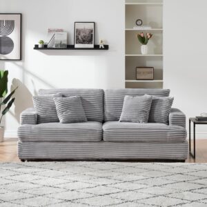 Ball & Cast 79.3" Corduroy Upholstered Comfy Sofa,3 Seater Couch with Deep Seat,Mordern Loveseat with 4 Pillows for Livingroom, Apartment, Office, Gray