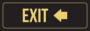 psjus new great black background with gold font exit left arrow business retail plastic wall sign 3x8 inch for outdoor & indoor