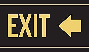 psjUS New Great Black Background with Gold Font Exit Left Arrow Business Retail Plastic Wall Sign 3x8 Inch for Outdoor & Indoor