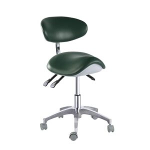 Kurtvenid Standard Moblie Dental Saddle Chair Doctor's Stool PU Leather Backrest and Height Adjustable Blackish Green