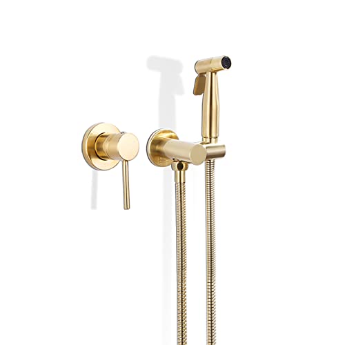 MINJING Toilet Shower Spray Mixer Set Brushed Gold Hot and Cold Concealed Handheld Bidet Sprayer Kit Single Function Bathroom Toilet Bidet Mixer Spray Kit