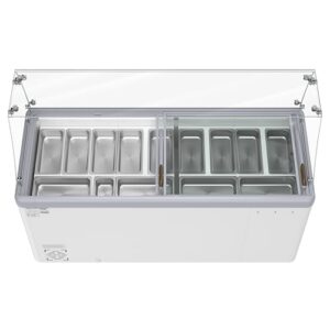 KoolMore KM-GDC-71SD-FG 70 in. 14-Pan Gelato Dipping Cabinet Display Freezer with Sliding Glass Door and Sneeze Guard, 20 cu. ft. ETL Listed