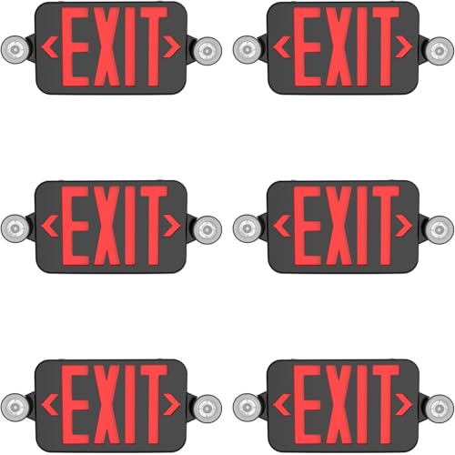 Black LED Exit Sign with Emergency Lights, Adjustable Two LED Head Emergency Exit Light with Battery Backup, UL Listed, AC 120/277V, Hard Wired Commercial Emergency Lighting for Business (6 Pack)