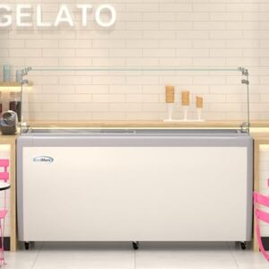 KoolMore KM-GDC-71SD-FG 70 in. 14-Pan Gelato Dipping Cabinet Display Freezer with Sliding Glass Door and Sneeze Guard, 20 cu. ft. ETL Listed